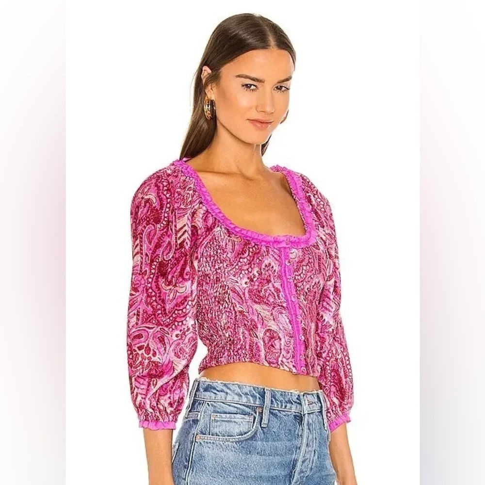 NWT Free People Red Pink Velvet Paisley Blouse sz M